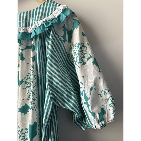 Vintage Tori Richard Floral Striped Muu Muu Ruffled Dress Green White Medium - Picture 3 of 16